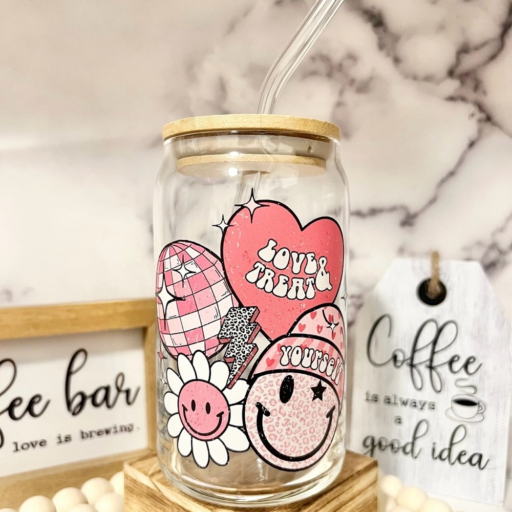 💘 Positive Affirmations | Heart Beer Can | Coffee Tumbler with Straw and Lid💘